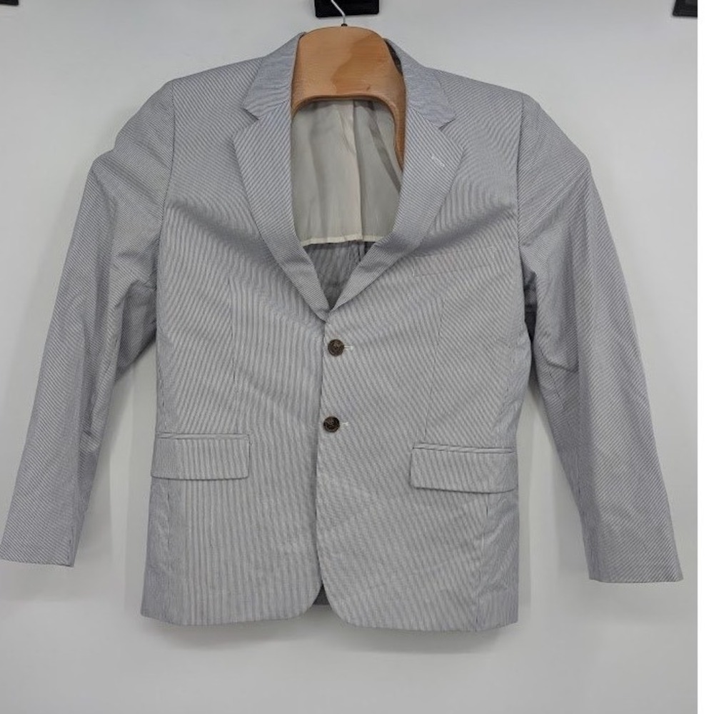 Brooks Brothers Seersucker Boys Suit Set Blazer Pants Blue White Stripe Sz 20